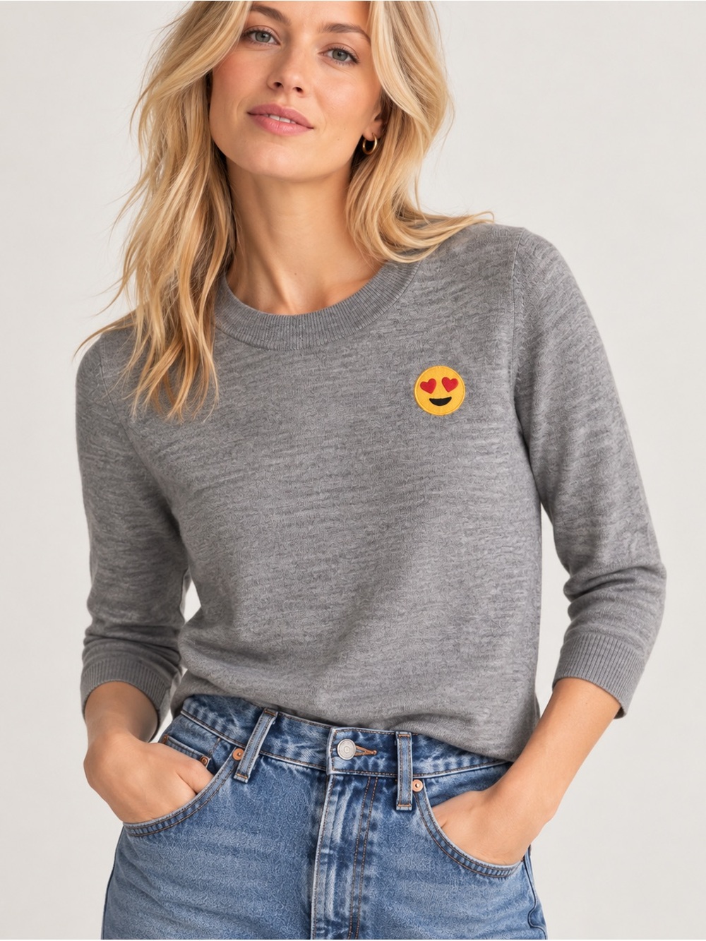 J Crew Tippi Embroidered Emoji Sweater 100% Merino Wool Size Small